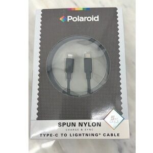 Polaroid Spun Nylon USB Type-C to Lightning Cable 5ft Black Charge Sync‎